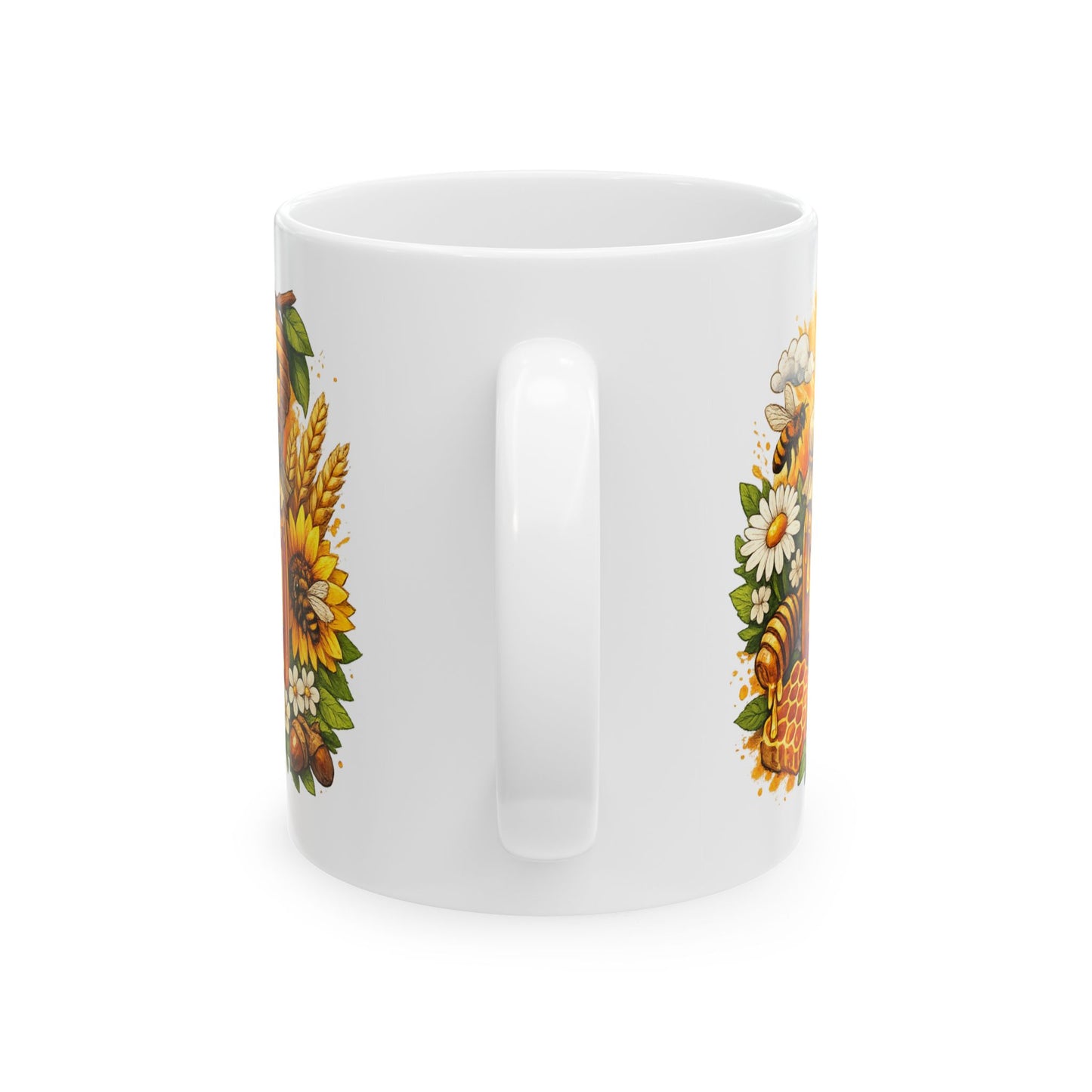 Beehive and Wildflowers Mug | Honeybee Floral Illustration Ceramic Mug (11oz)