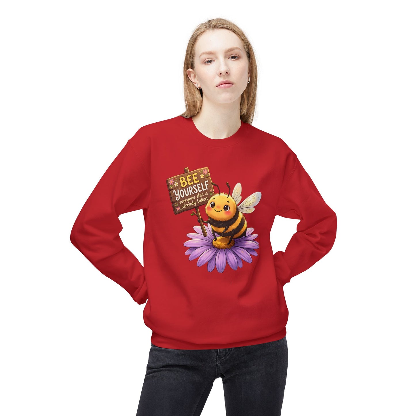 Bee Yourself Sweatshirt — Cute Bee on Flower Inspirational Crewneck