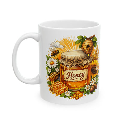 Beehive and Wildflowers Mug | Honeybee Floral Illustration Ceramic Mug (11oz)