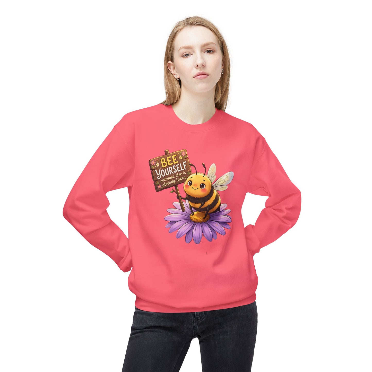 Bee Yourself Sweatshirt — Cute Bee on Flower Inspirational Crewneck