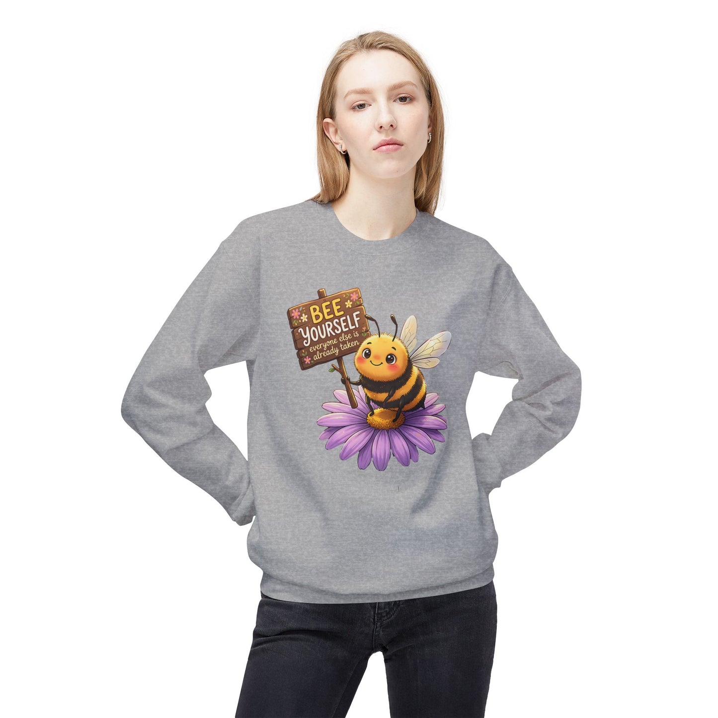 Bee Yourself Sweatshirt — Cute Bee on Flower Inspirational Crewneck