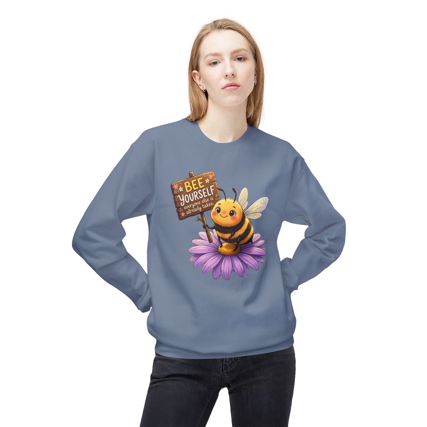 Bee Yourself Sweatshirt — Cute Bee on Flower Inspirational Crewneck